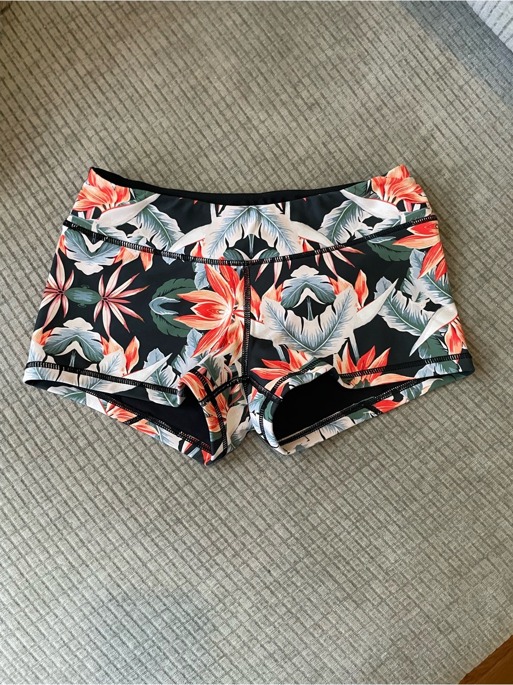 Women’s Floral Athletic Swim/Workout Shorts - Black and Coral